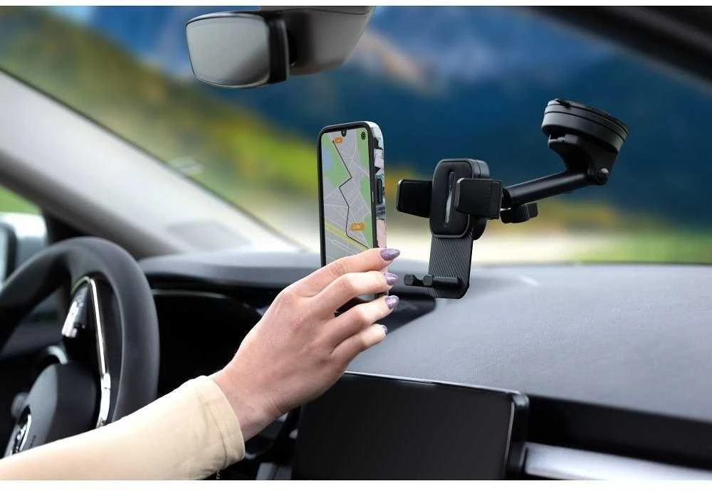 Automobilinis telefono laikiklis Forcell F-Grip Guardian priekiniam stiklui / prietaisų skydeliui juodas
