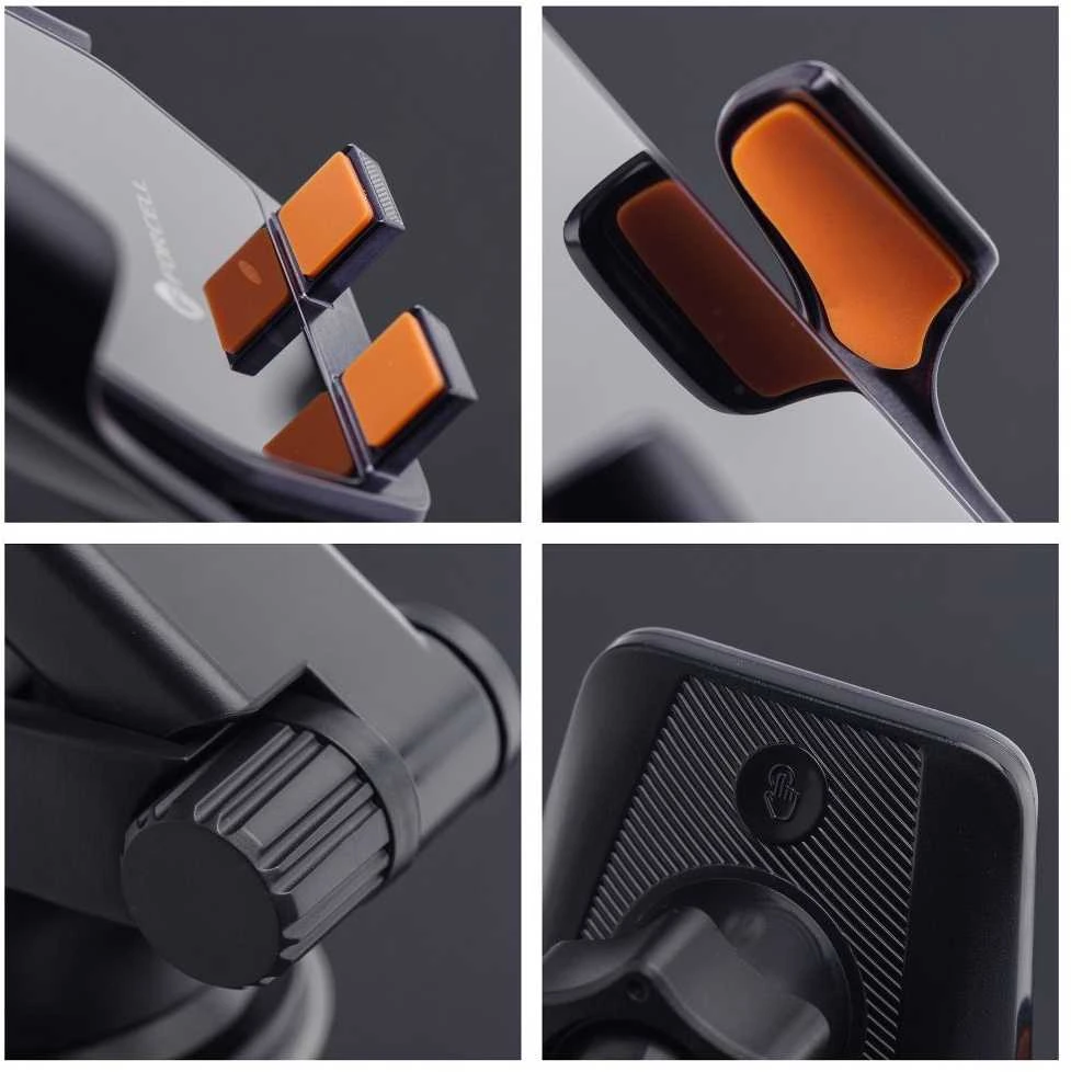 Belaidis automobilio telefono laikiklis Forcell F-Grip HS6 15W priekiniam stiklui / ventiliacijos angai juodas