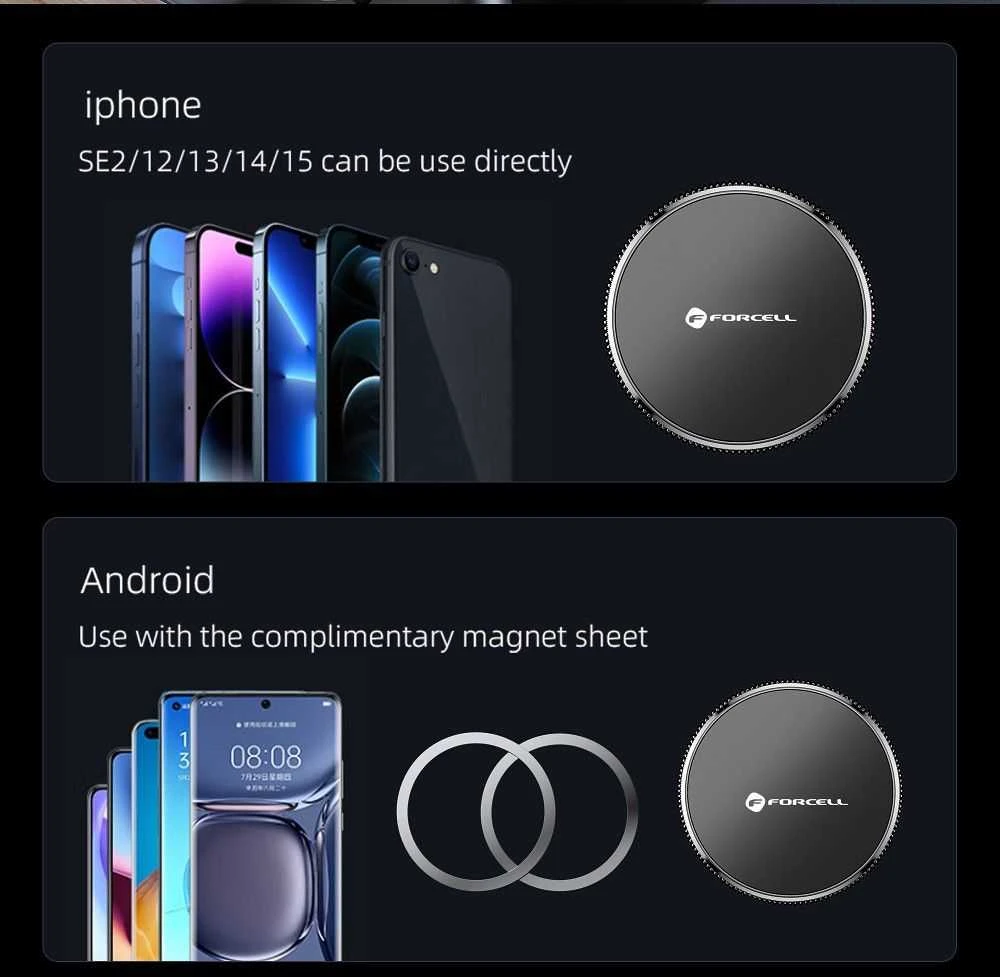Magnetinis automobilio telefono laikiklis, suderinamas su „Magsafe Forcell F-Grip MagFlex“ priekiniam stiklui / prietaisų skydeliui, juodas