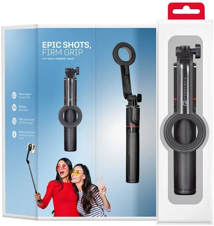 FORCELL F-GRIP MagSelfie S100M asmenukių lazda su bevieliu nuotolinio valdymo pulteliu juodas