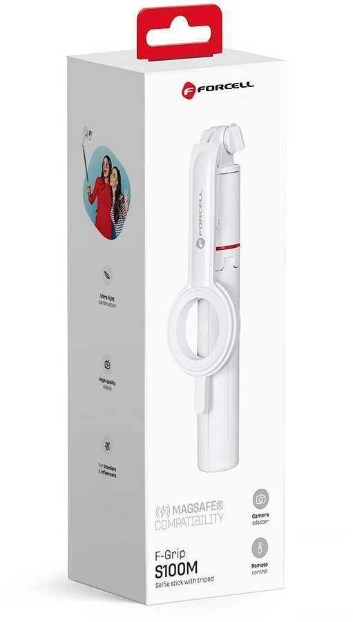 FORCELL F-GRIP MagSelfie S100M asmenukių lazda su belaidžiu nuotolinio valdymo pulteliu baltas