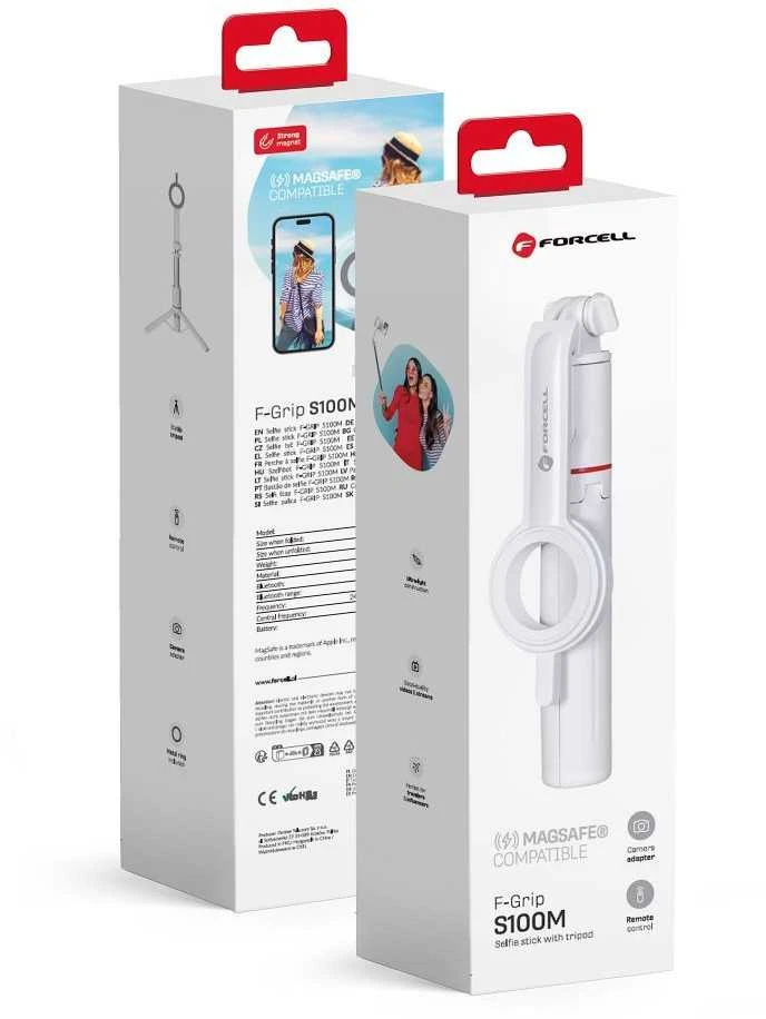 FORCELL F-GRIP MagSelfie S100M asmenukių lazda su belaidžiu nuotolinio valdymo pulteliu baltas