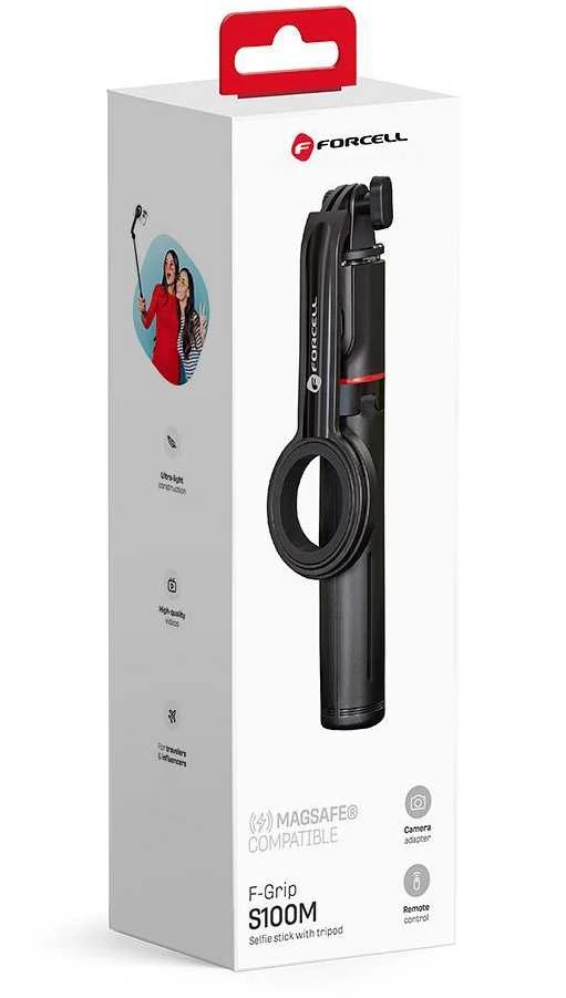 FORCELL F-GRIP MagSelfie S100M asmenukių lazda su bevieliu nuotolinio valdymo pulteliu juodas
