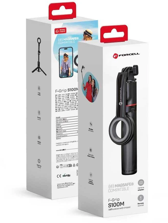 FORCELL F-GRIP MagSelfie S100M asmenukių lazda su bevieliu nuotolinio valdymo pulteliu juodas