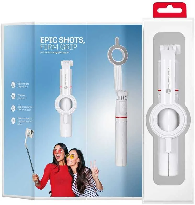 FORCELL F-GRIP MagSelfie S100M asmenukių lazda su belaidžiu nuotolinio valdymo pulteliu baltas
