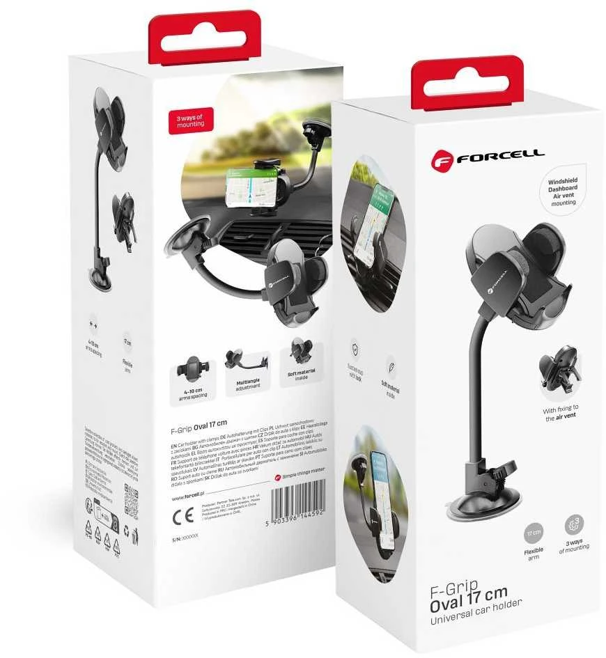 Automobilinis telefono laikiklis Forcell F-Grip Oval 17 cm priekinis stiklas / prietaisų skydelis / oro išleidimo anga, juodas