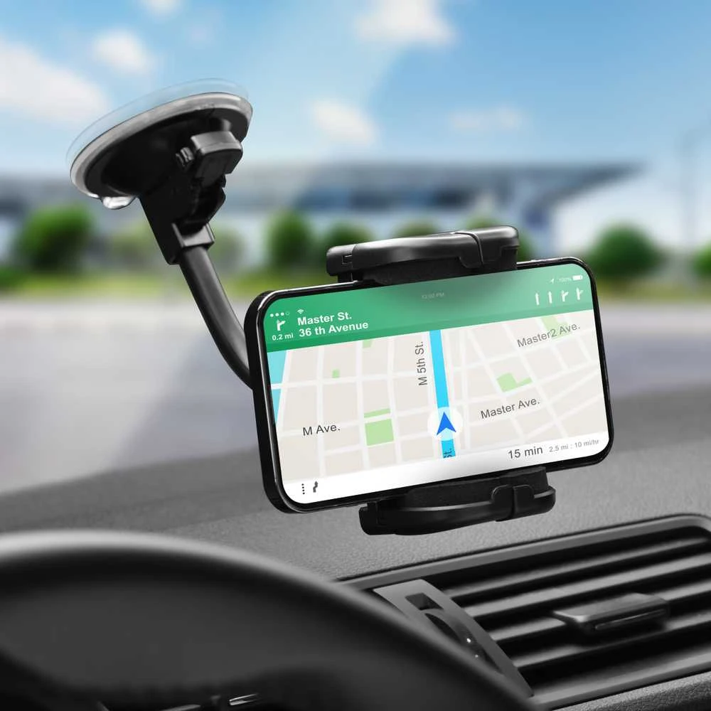 Automobilinis universalus telefono laikiklis Forcell (17cm) Long arm tvirtinamas ant stiklo, juodas