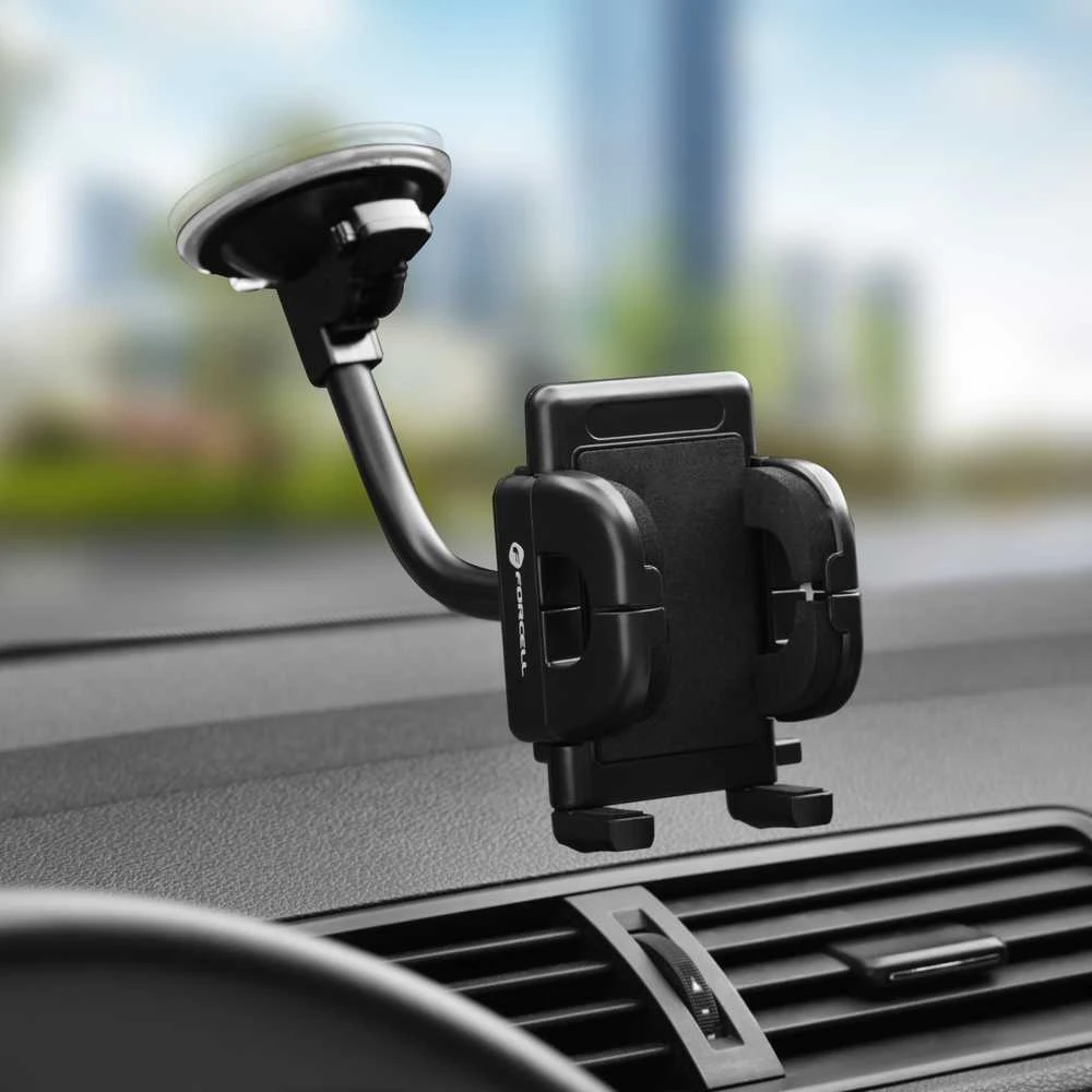Automobilinis universalus telefono laikiklis Forcell (17cm) Long arm tvirtinamas ant stiklo, juodas