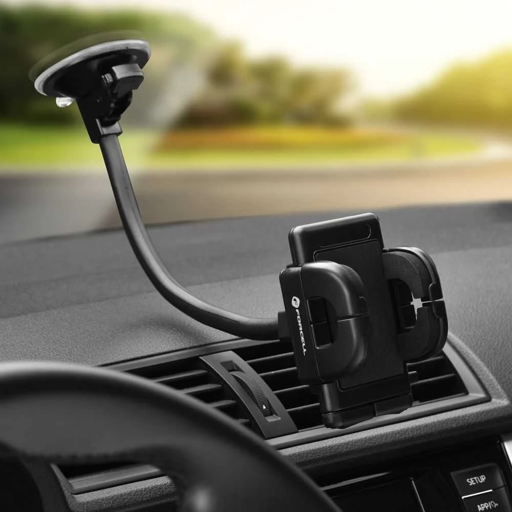 Automobilinis telefono laikiklis Forcell F-Grip Regular 27 cm priekinis stiklas / prietaisų skydelis / oro išleidimo anga, juodas