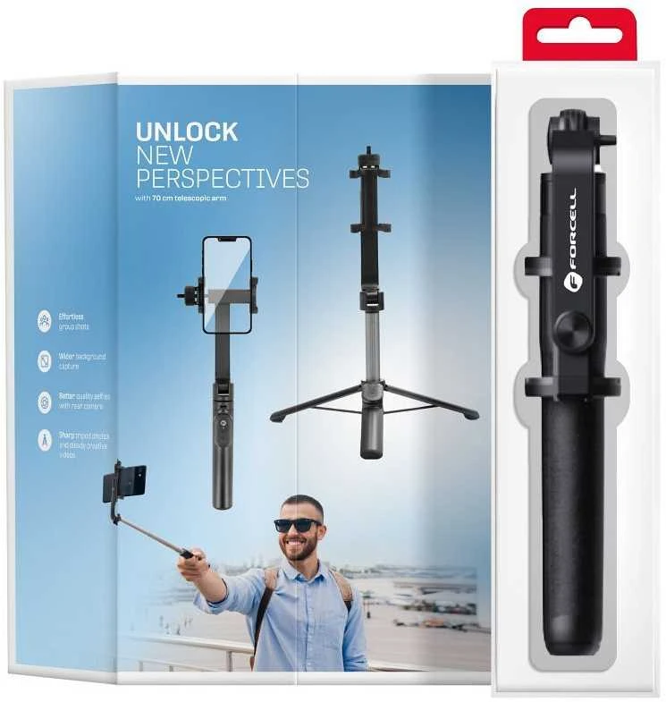Asmenukių lazda + trikojis Forcell F-GRIP (S70M) (Bluetooth) juoda