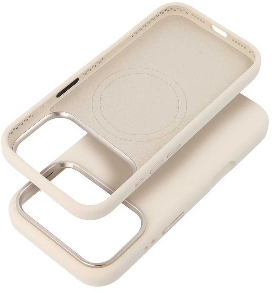 „iPhone 17 Pro / 18 Pro“ dėklas (žemas kameros kraštas), „Forcell F-Protect Frame Premium“, suderinamas su „Magsafe“ antikvarinėmis baltomis