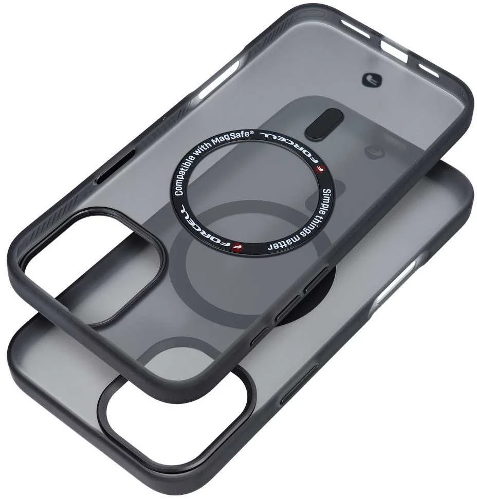„iPhone 16 PLUS“ dėklas su „Forcell F-Protect Levels“ dvigubo sluoksnio 4D technologija, suderinamas su „Magsafe Military Drop-Test“, dūminis juodas