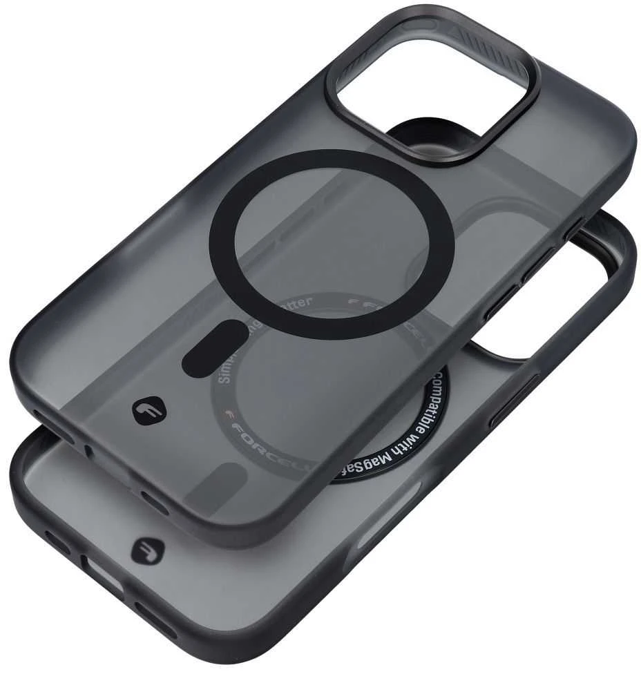 „iPhone 16 PLUS“ dėklas su „Forcell F-Protect Levels“ dvigubo sluoksnio 4D technologija, suderinamas su „Magsafe Military Drop-Test“, dūminis juodas