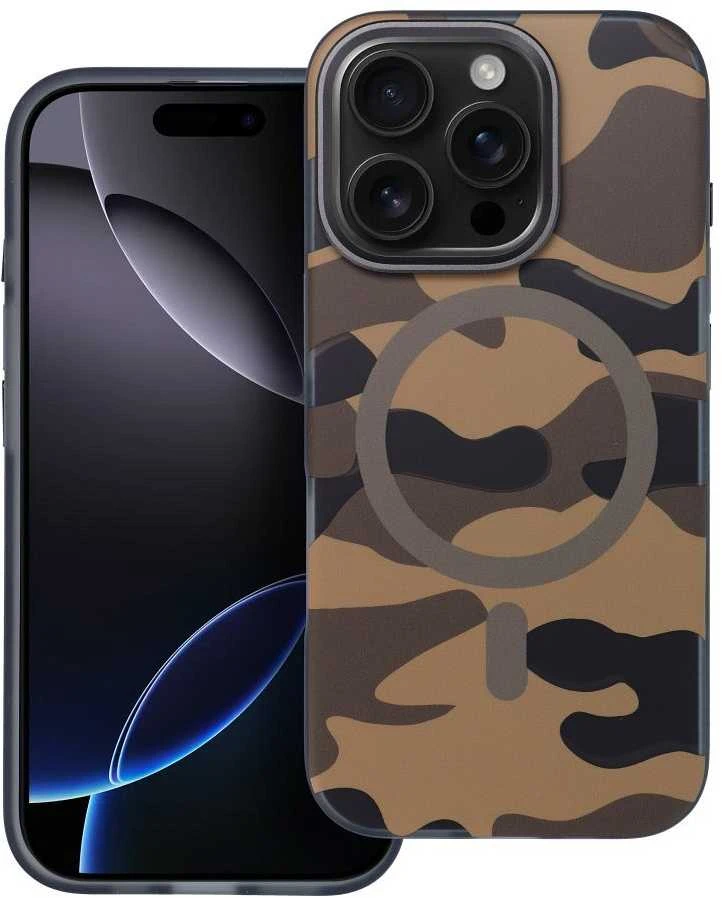 „iPhone 16 PLUS“ dėklas su „Forcell F-Protect Levels“ dvigubo sluoksnio 4D technologija, suderinamas su „Magsafe Military Drop-Test“ dykumos kamufliažu.
