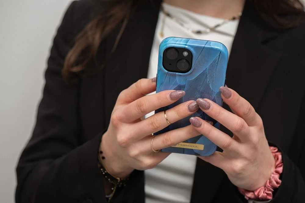 „iPhone 14 PLUS“ dėklas „Forcell F-Protect Mirage“, suderinamas su „Magsafe“ mėlynas bird
