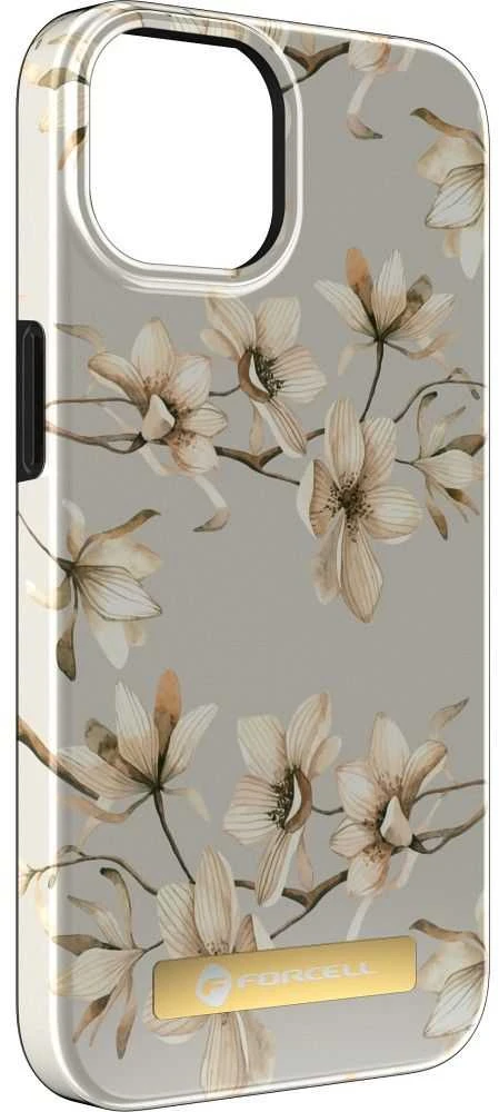 „iPhone 14 PLUS“ dėklas „Forcell F-Protect Mirage“, suderinamas su „Magsafe“ pavasarinių gėlių imitacija.