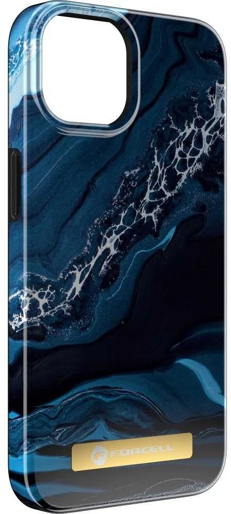 „iPhone 15 PLUS“ dėklas „Forcell F-Protect Mirage“, suderinamas su „Magsafe“ vandenyno marmuro spalvos