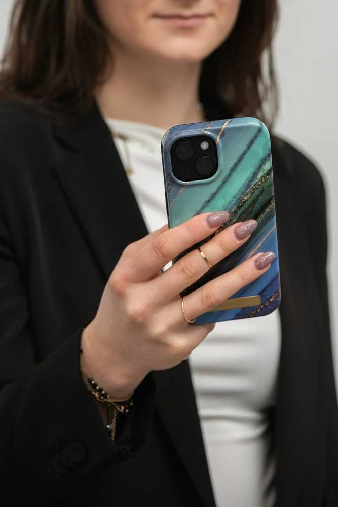 „iPhone 15 PLUS“ dėklas „Forcell F-Protect Mirage“, suderinamas su „Magsafe“ nefrito marmuru