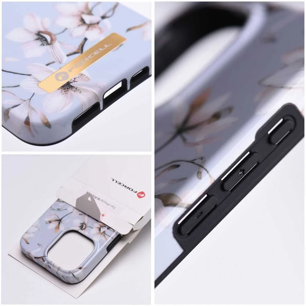 „iPhone 14 PLUS“ dėklas „Forcell F-Protect Mirage“, suderinamas su „Magsafe“ pavasarinių gėlių imitacija.