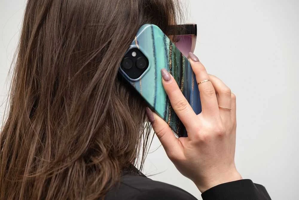 „iPhone 15 PLUS“ dėklas „Forcell F-Protect Mirage“, suderinamas su „Magsafe“ nefrito marmuru
