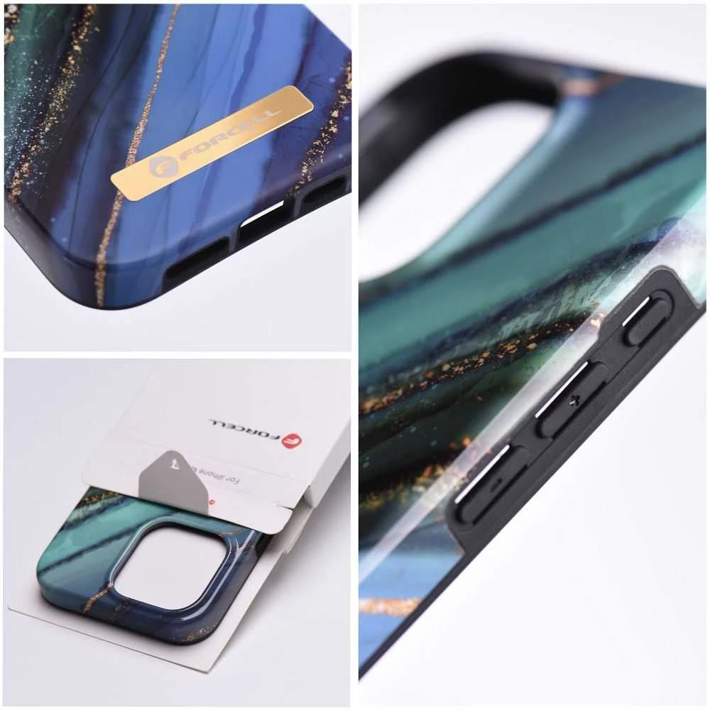 „iPhone 15 PLUS“ dėklas „Forcell F-Protect Mirage“, suderinamas su „Magsafe“ nefrito marmuru