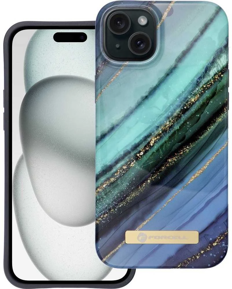 „iPhone 15 PLUS“ dėklas „Forcell F-Protect Mirage“, suderinamas su „Magsafe“ nefrito marmuru