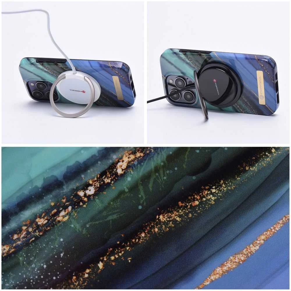 „iPhone 15 PLUS“ dėklas „Forcell F-Protect Mirage“, suderinamas su „Magsafe“ nefrito marmuru