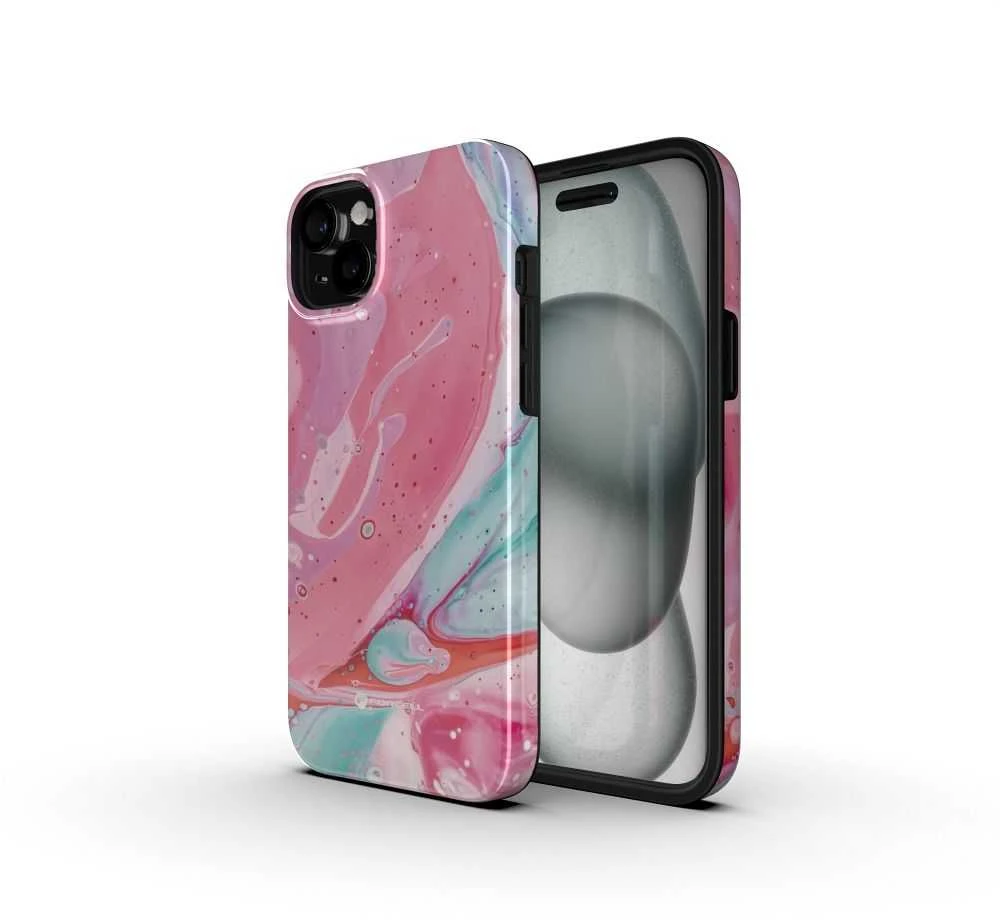 „iPhone 16 PRO MAX“ dėklas „Forcell F-Protect Mirage“, suderinamas su „Magsafe Military Drop-Test“ rožinio marmuro spalvos