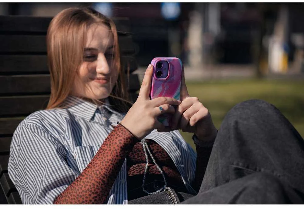 „iPhone 15 PRO MAX“ dėklas „Forcell F-Protect Mirage“, suderinamas su „Magsafe Military Drop-Test“, rožinis marmuras