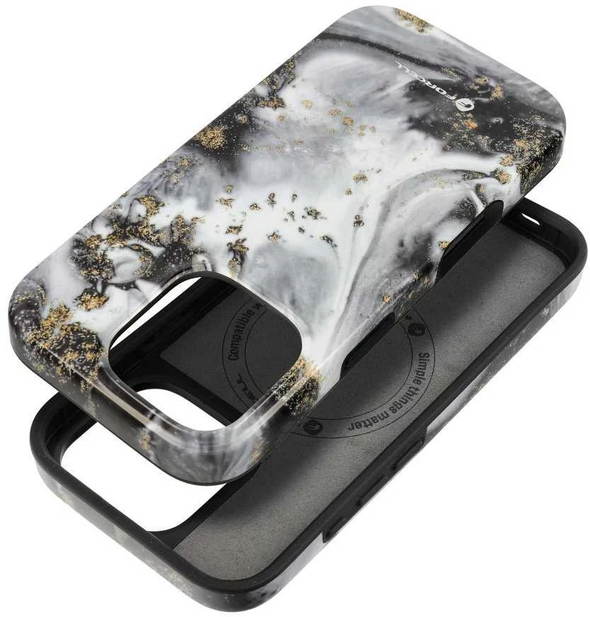 „iPhone 15 PRO MAX“ dėklas „Forcell F-Protect Mirage“, suderinamas su kariniu kritimo testu, sidabrinis rūkas