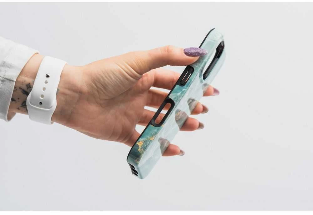 „iPhone 15 PRO MAX“ dėklas „Forcell F-Protect Mirage“, suderinamas su „Magsafe Military Drop-Test“, žalias marmuras
