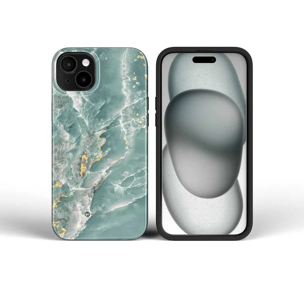 „iPhone 15 PRO Forcell F-Protect Mirage“ dėklas, suderinamas su „Magsafe Military Drop-Test“ žalias marmuras