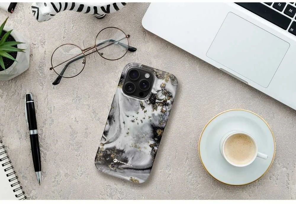 „iPhone 15 PRO Forcell F-Protect Mirage“ dėklas, suderinamas su „Magsafe Military Drop-Test“ sidabrinis rūkas