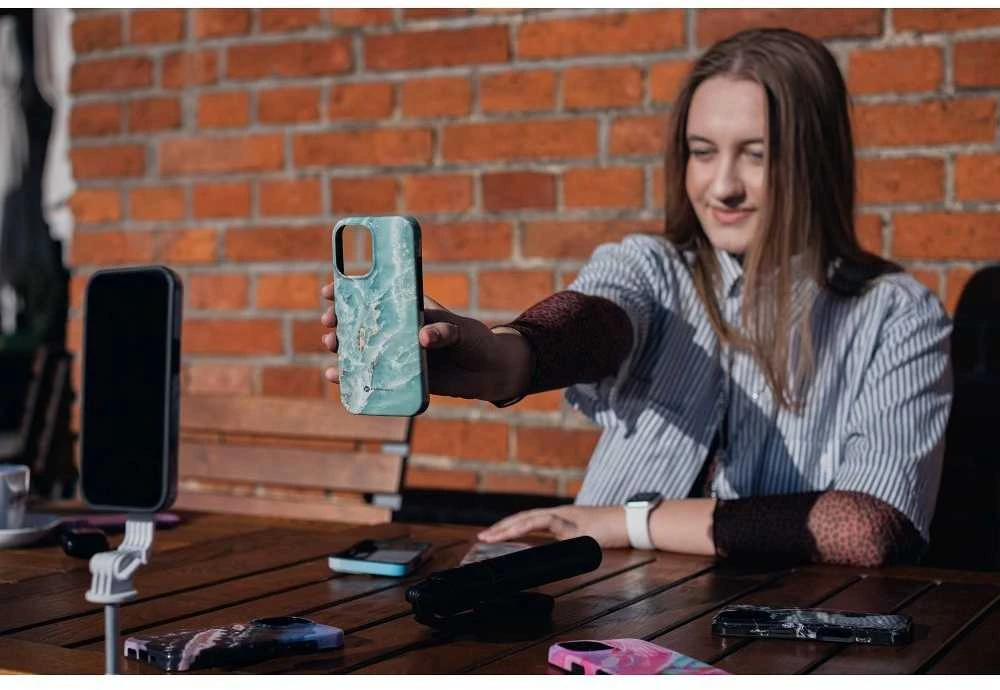 „iPhone 15 PRO MAX“ dėklas „Forcell F-Protect Mirage“, suderinamas su „Magsafe Military Drop-Test“, žalias marmuras