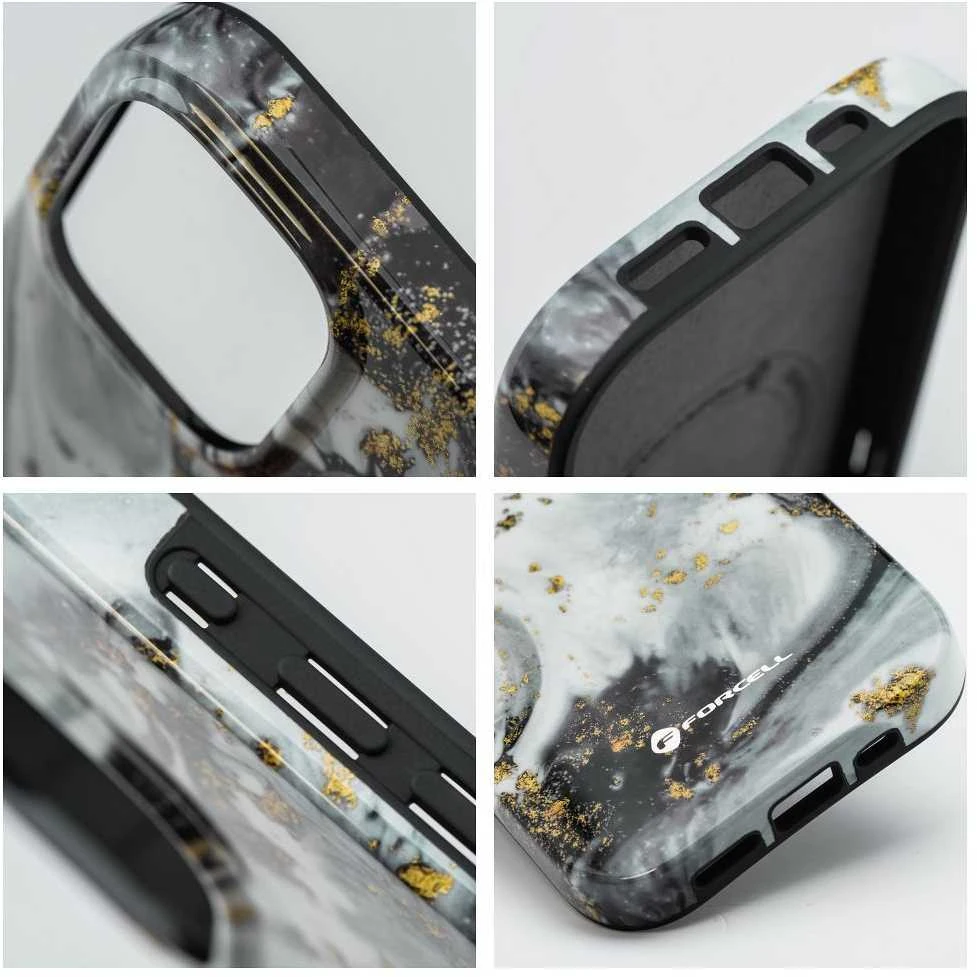 „iPhone 15 PRO MAX“ dėklas „Forcell F-Protect Mirage“, suderinamas su kariniu kritimo testu, sidabrinis rūkas
