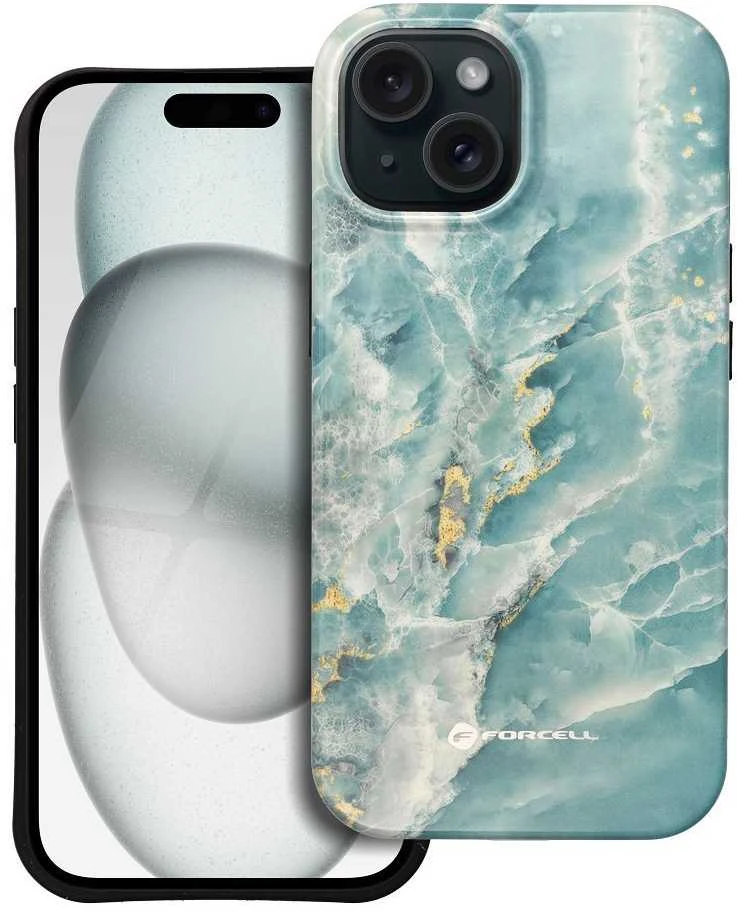 „iPhone 15 Forcell F-Protect Mirage“ dėklas, suderinamas su „Magsafe Military Drop-Test“ žalias marmuras