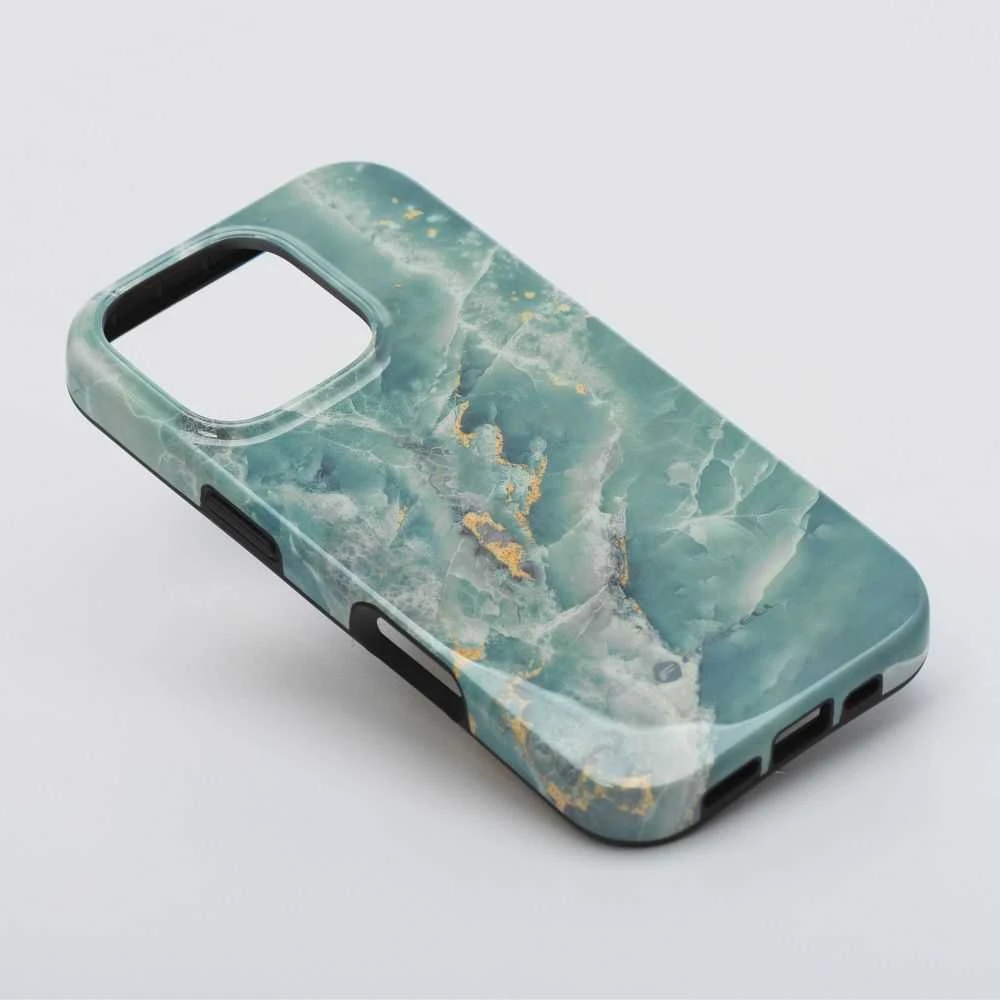 „iPhone 15 PRO Forcell F-Protect Mirage“ dėklas, suderinamas su „Magsafe Military Drop-Test“ žalias marmuras