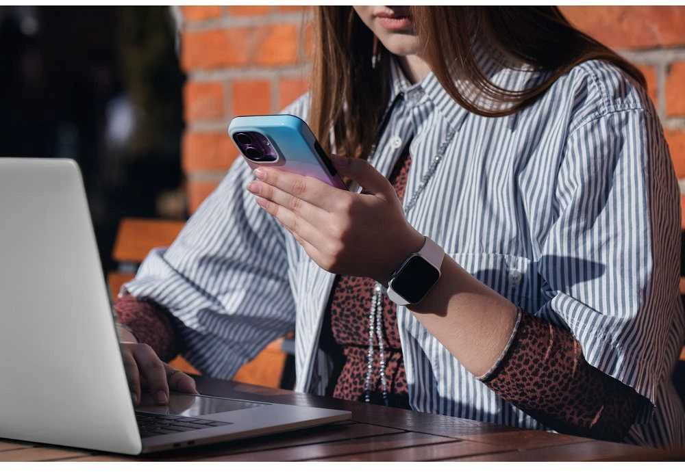 „iPhone 15 PRO Forcell F-Protect Mirage“ dėklas, suderinamas su „Magsafe Military Drop-Test“ – mažas mėlynas