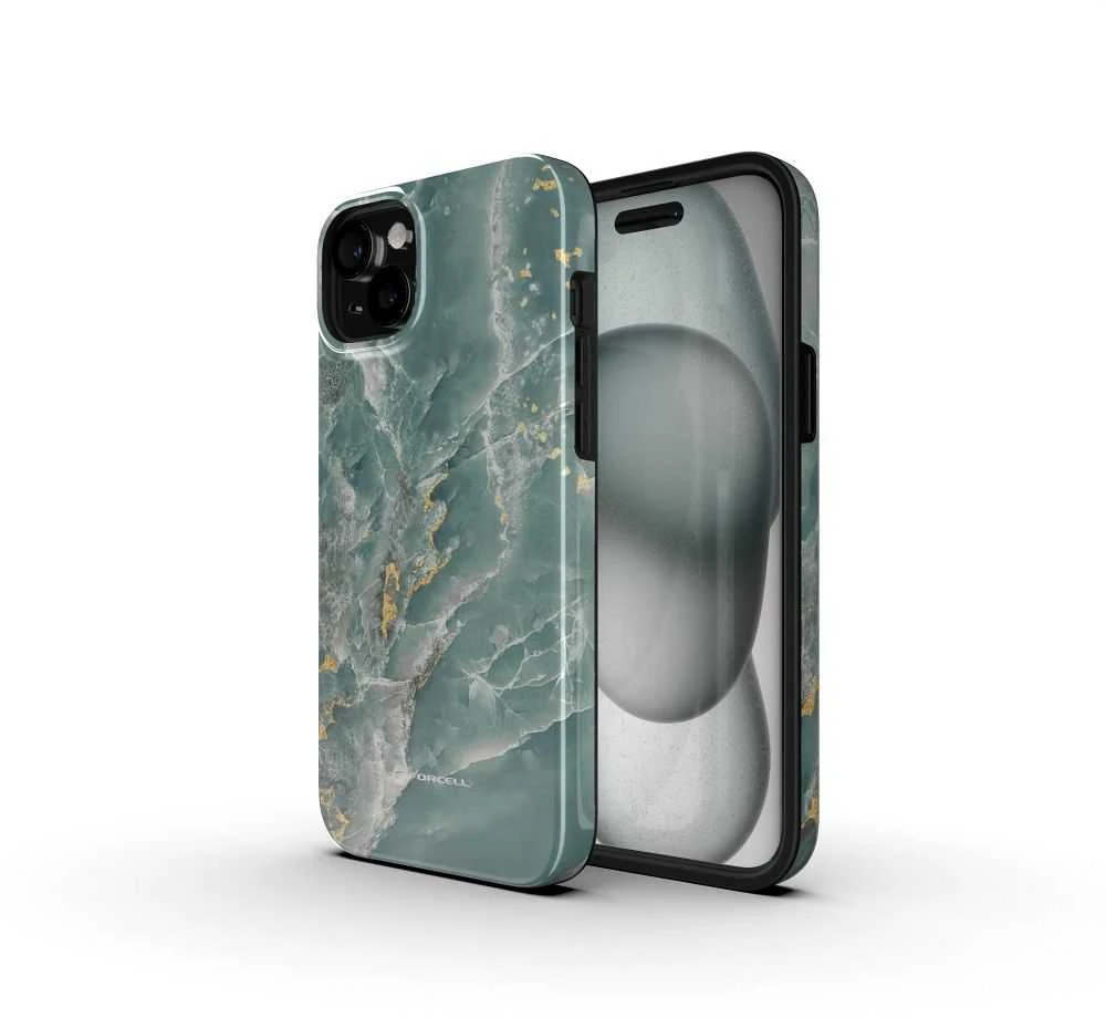 „iPhone 16 PLUS“ dėklas „Forcell F-Protect Mirage“, suderinamas su „Magsafe Military Drop-Test“, žalias marmuras