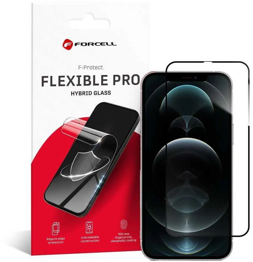 Hibridinis stiklas iPhone 12 PRO MAX Forcell Flexible 5D juodas