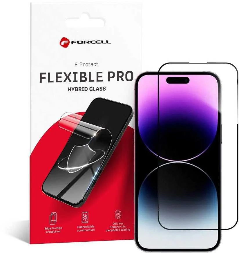 Hibridinis „iPhone 14 PRO MAX Forcell Flexible 5D“ stiklas, juodas