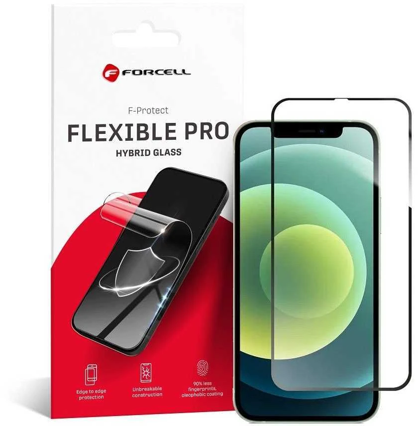 Hibridinis stiklas iPhone 12 / 12 PRO Forcell Flexible 5D juodas