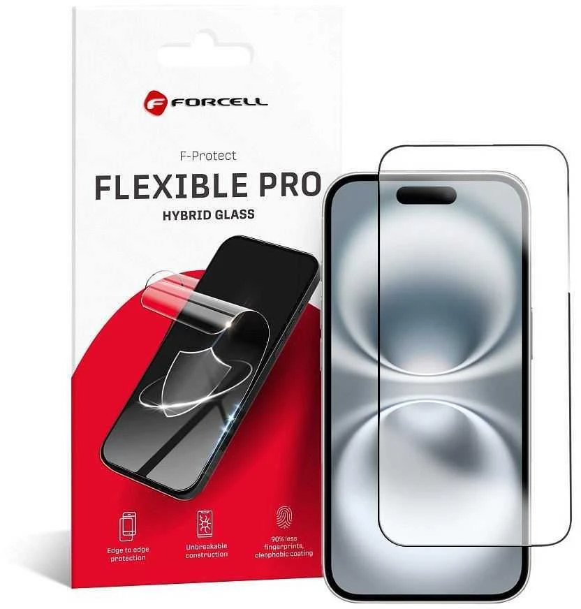Hibridinis stiklas iPhone 16 PLUS Forcell Flexible 5D juodas