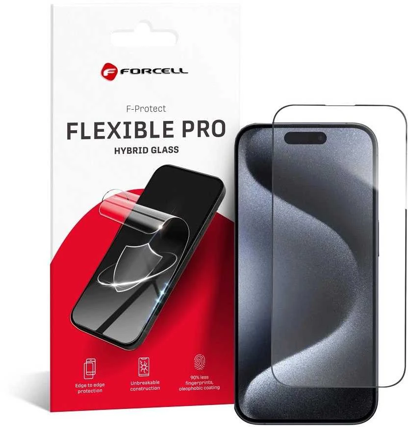 Hibridinis stiklas iPhone 15 PRO Forcell Flexible 5D juodas