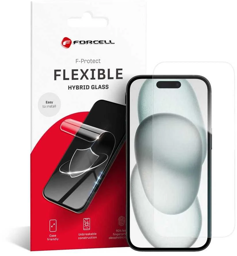 Hibridinis stiklas su „iPhone 15 Forcell Flexible Nano Glass“