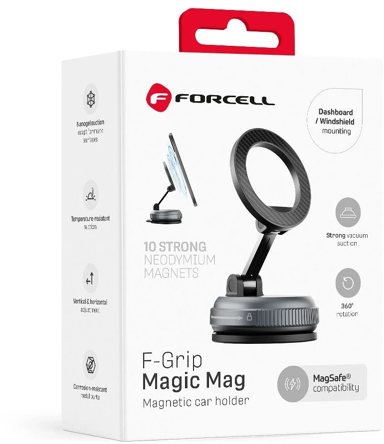 FORCELL Magic Mag magnetinis siurbtukas telefono laikiklis, suderinamas su MagSafe juodas