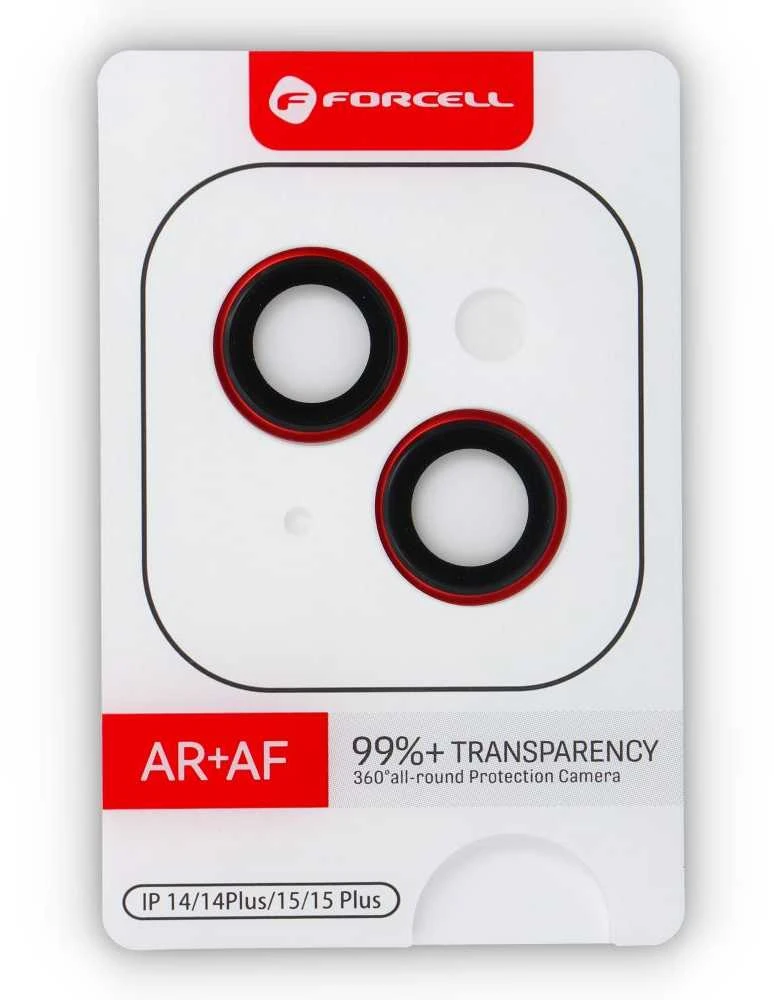 Grūdinto stiklo kameros objektyvas, skirtas „iPhone 14 / 14 PLUS Forcell Premium“, raudonas