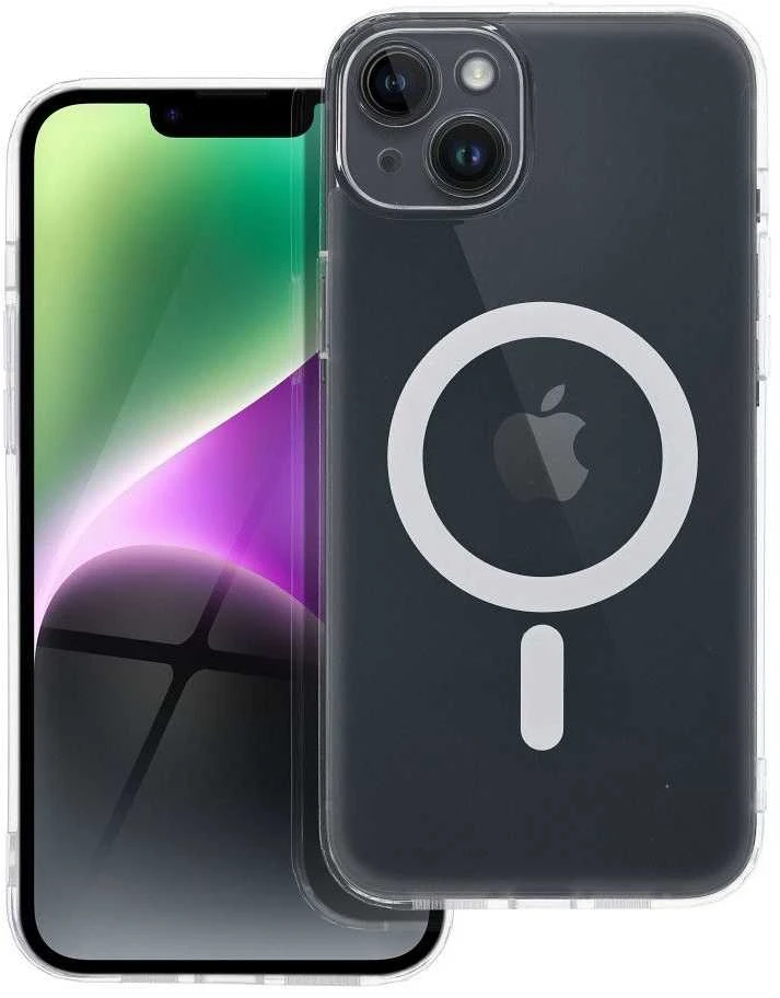 Oem Originalus „iPhone 14 PLUS“ dėklas, suderinamas su „MagSafe“ (fotoaparato apsauga), skaidrus ir sušalęs.