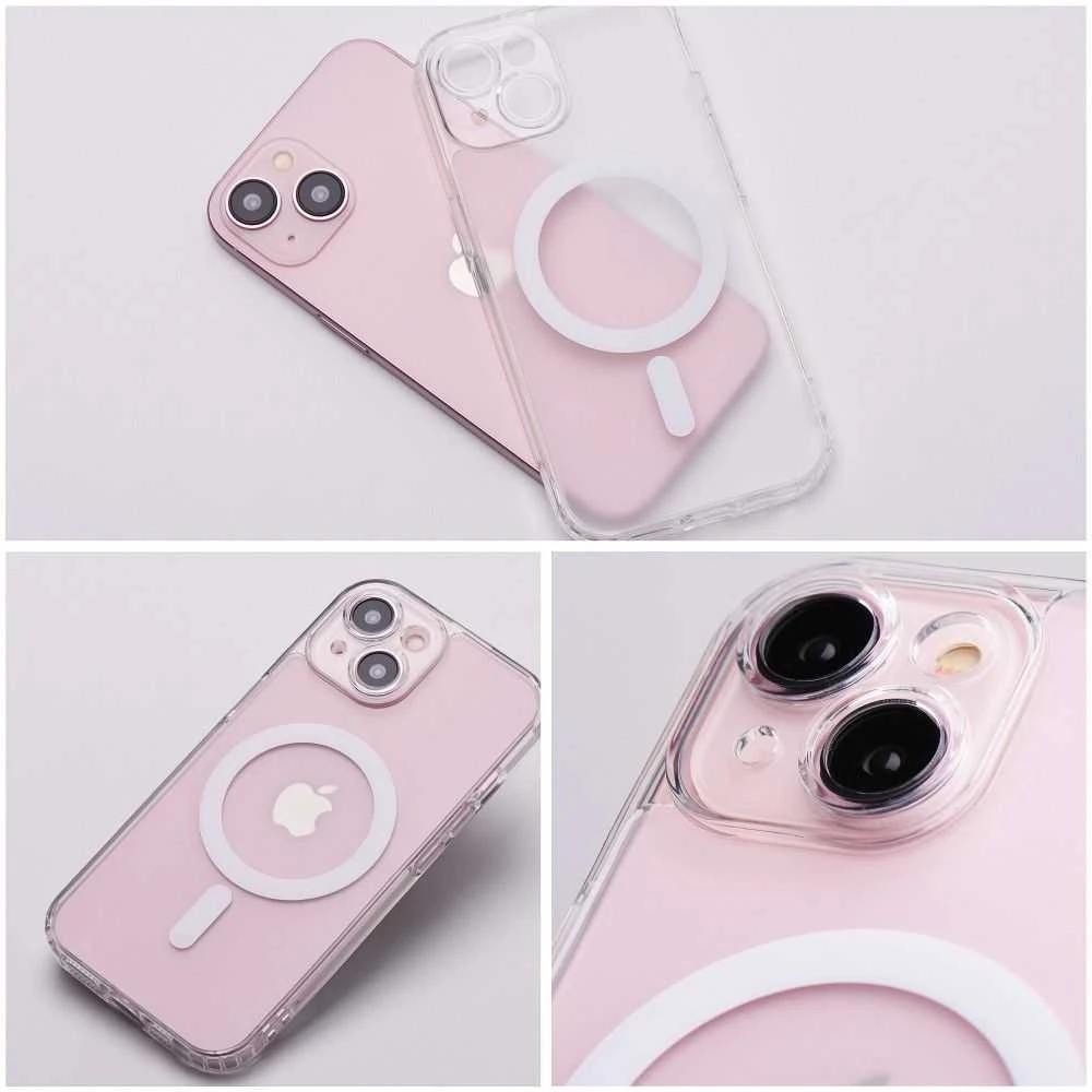 Oem Originalus „iPhone 15 PLUS“ dėklas, suderinamas su „MagSafe“ (fotoaparato apsauga), skaidrus ir sušalęs.