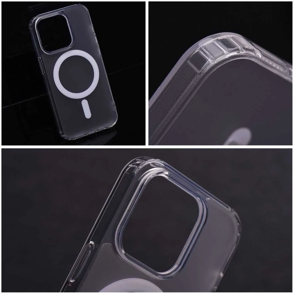Oem Originalus „iPhone 15 PLUS“ dėklas, suderinamas su „MagSafe“ permatomu, sušalusio stiklo apvalkalu.